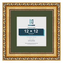 Louis Gold 18 x 18 cm picture frame with a green mount for a 12 x 12 cm photo
