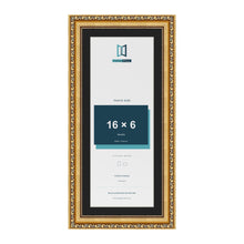 Louis Gold 18 x 8 inch picture frame with a black mount for a 16 x 6 inch photo