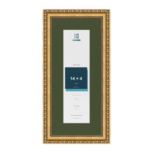 Louis Gold 18 x 8 inch picture frame with a green mount for a 14 x 4 inch photo