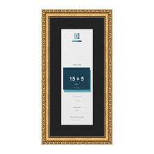 Louis Gold 19 x 9 inch picture frame with a black mount for a 15 x 5 inch photo