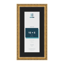 Louis Gold 20 x 10 inch picture frame with a black mount for a 16 x 6 inch photo