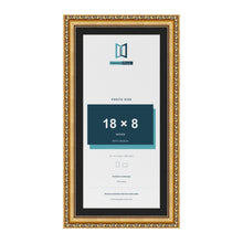 Louis Gold 20 x 10 inch picture frame with a black mount for an 18 x 8 inch photo