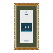 Louis Gold 20 x 10 inch picture frame with a green mount for a 16 x 6 inch photo