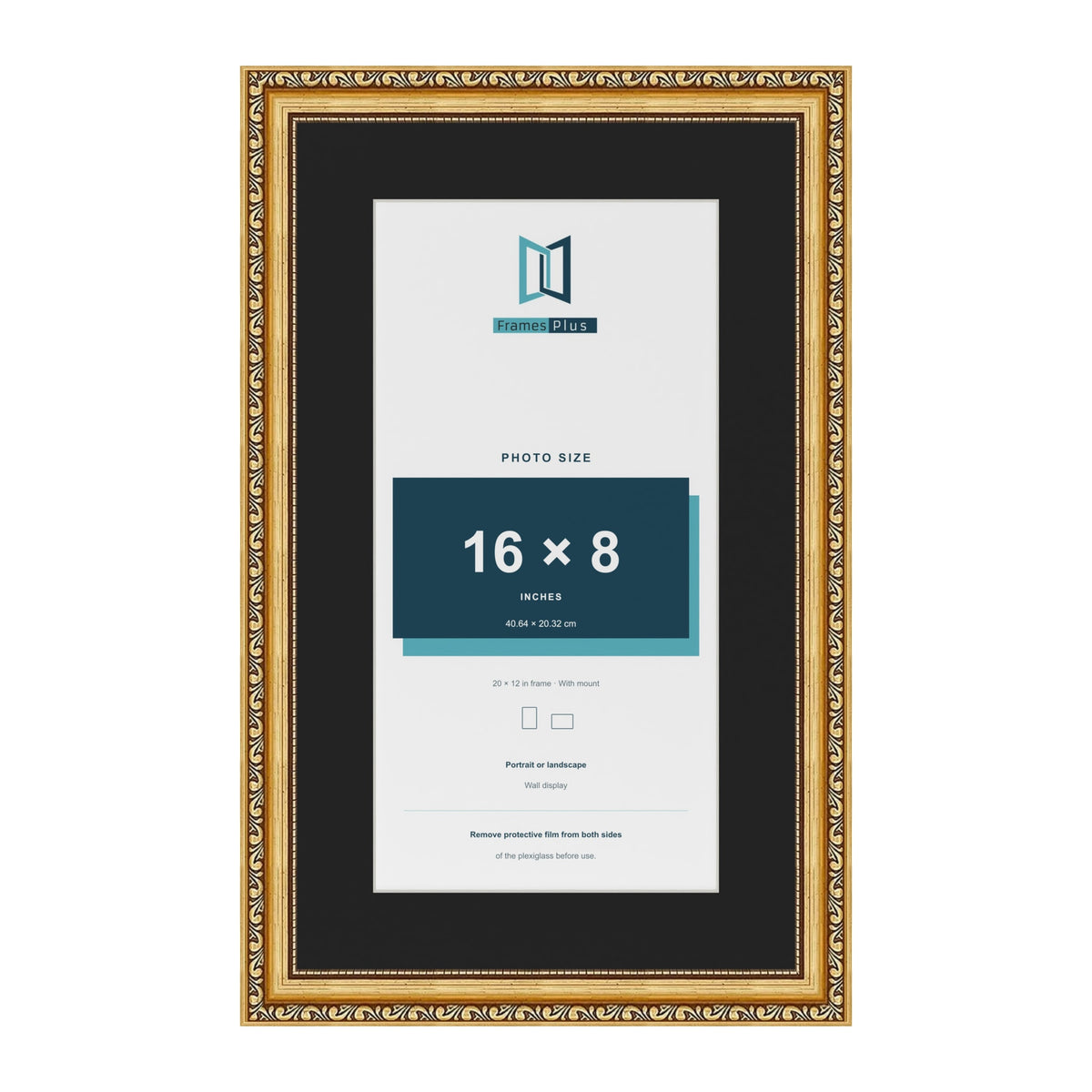 Louis Gold 20 x 12 inch picture frame with a black mount for a 16 x 8 inch photo
