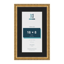 Louis Gold 20 x 12 inch picture frame with a black mount for a 16 x 8 inch photo