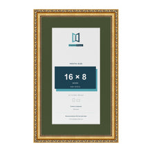 Louis Gold 20 x 12 inch picture frame with a green mount for a 16 x 8 inch photo