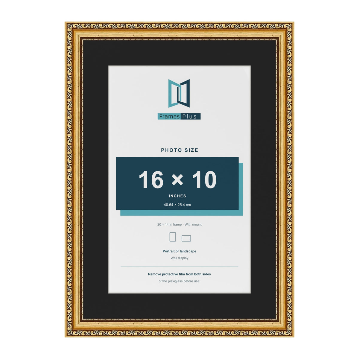 Louis Gold 20 x 14 inch picture frame with a black mount for a 16 x 10 inch photo