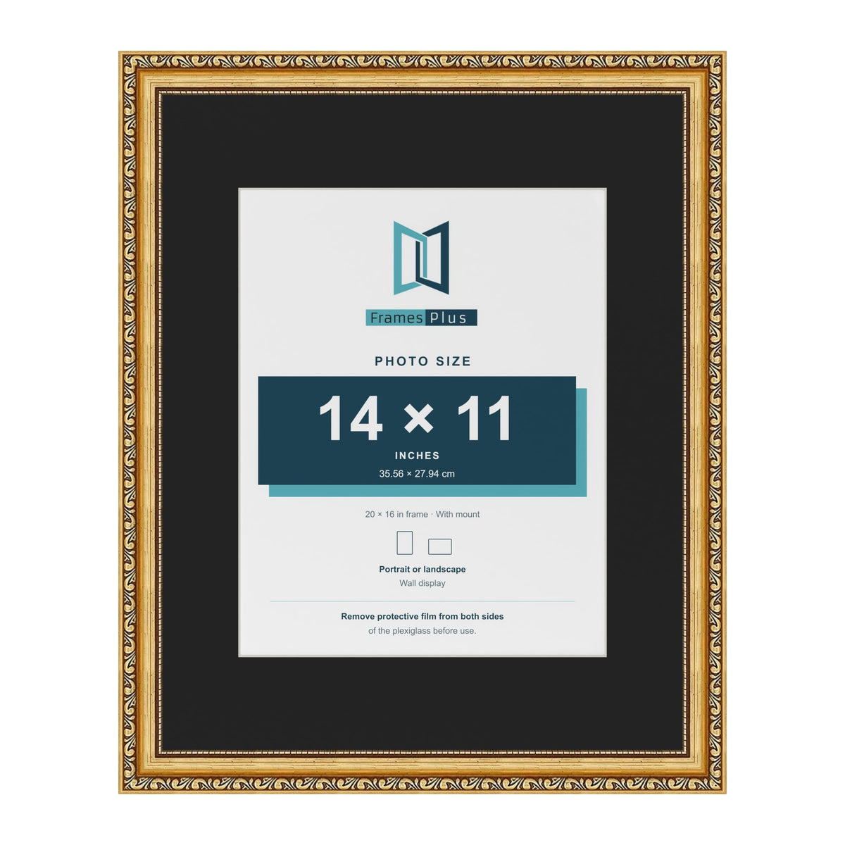 Louis Gold 20 x 16 inch picture frame with a black mount for a 14 x 11 inch photo