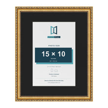 Louis Gold 20 x 16 inch picture frame with a black mount for a 15 x 10 inch photo