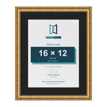 Louis Gold 20 x 16 inch picture frame with a black mount for a 16 x 12 inch photo