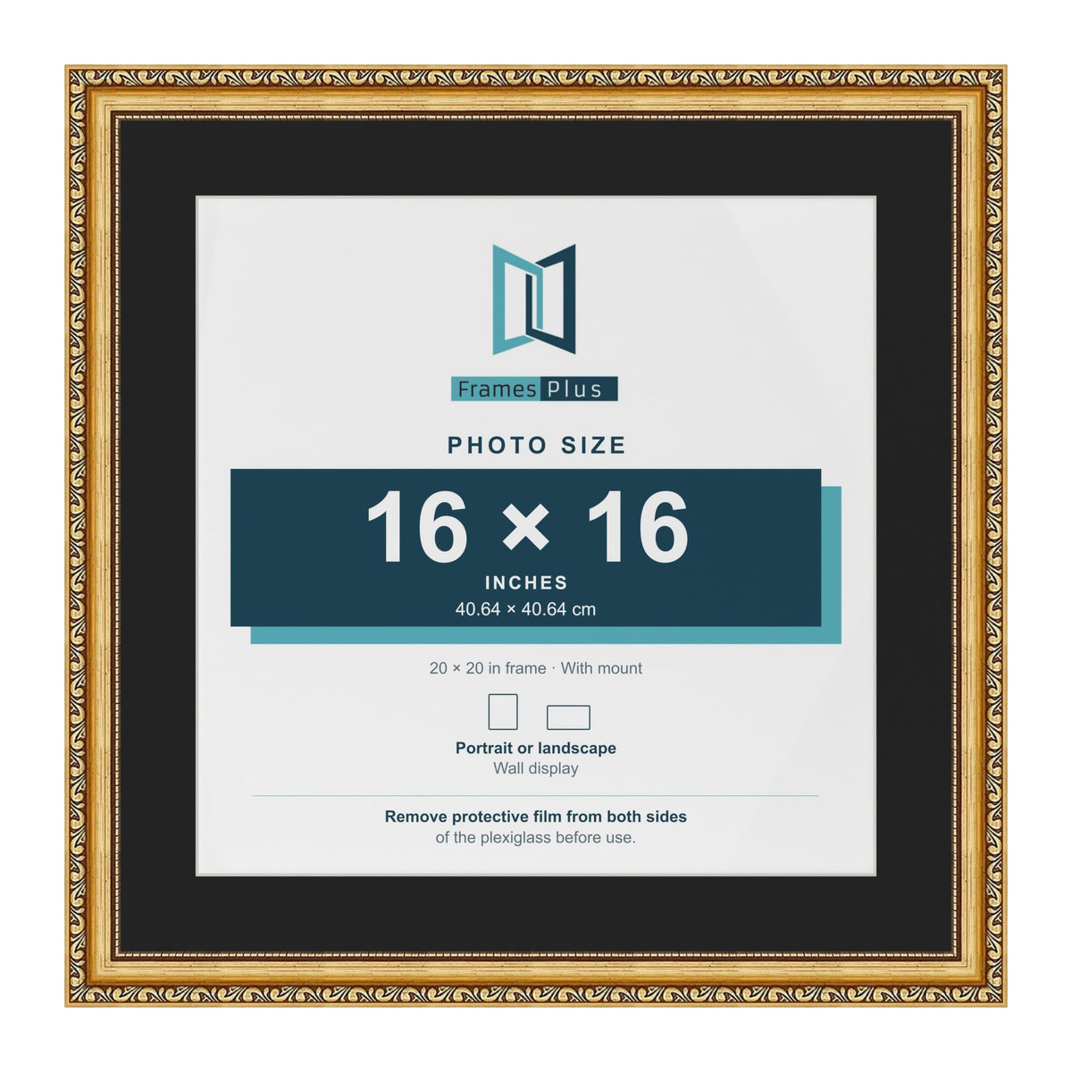 Louis Gold 20 x 20 inch picture frame with a black mount for a 16 x 16 inch photo