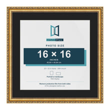 Louis Gold 20 x 20 inch picture frame with a black mount for a 16 x 16 inch photo