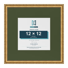 Louis Gold 20 x 20 inch picture frame with a green mount for a 12 x 12 inch photo