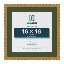 Louis Gold 20 x 20 inch picture frame with a green mount for a 16 x 16 inch photo