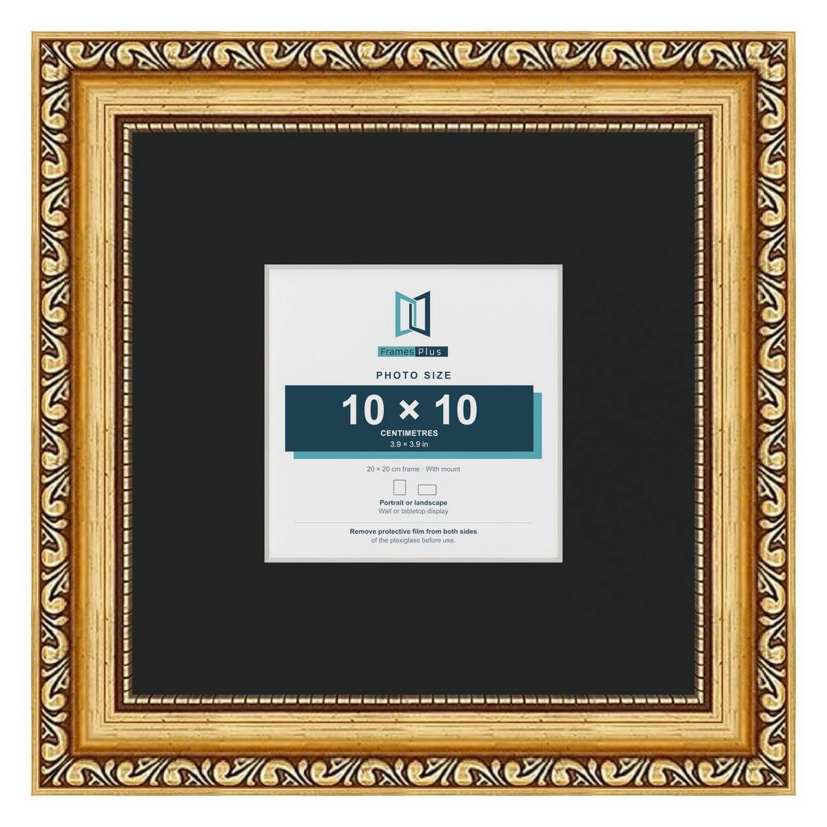 Louis Gold 20 x 20 cm picture frame with a black mount for a 10 x 10 cm photo