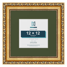 Louis Gold 20 x 20 cm picture frame with a green mount for a 12 x 12 cm photo