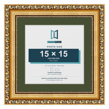 Louis Gold 20 x 20 cm picture frame with a green mount for a 15 x 15 cm photo