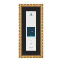 Louis Gold 20 x 8 inch picture frame with a black mount for a 16 x 4 inch photo