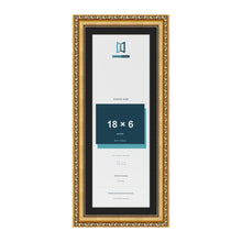 Louis Gold 20 x 8 inch picture frame with a black mount for an 18 x 6 inch photo
