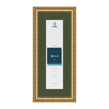 Louis Gold 20 x 8 inch picture frame with a green mount for a 16 x 4 inch photo