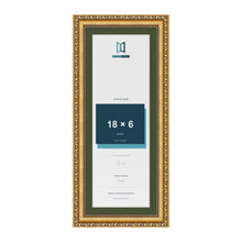 Louis Gold 20 x 8 inch picture frame with a green mount for an 18 x 6 inch photo