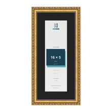 Louis Gold 20 x 9 inch picture frame with a black mount for a 16 x 5 inch photo