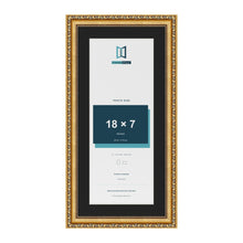 Louis Gold 21 x 10 inch picture frame with a black mount for an 18 x 7 inch photo