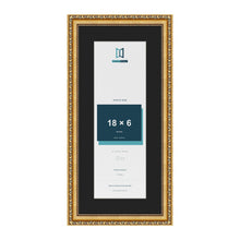 Louis Gold 22 x 10 inch picture frame with a black mount for an 18 x 6 inch photo