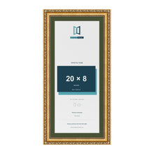 Louis Gold 22 x 10 inch picture frame with a green mount for a 20 x 8 inch photo