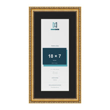 Louis Gold 22 x 11 inch picture frame with a black mount for an 18 x 7 inch photo