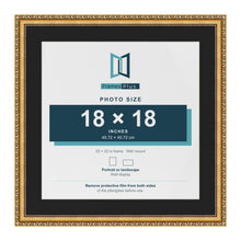 Louis Gold 22 x 22 inch picture frame with a black mount for an 18 x 18 inch photo