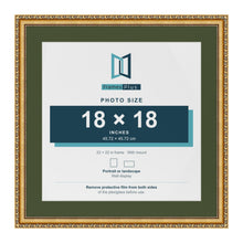 Louis Gold 22 x 22 inch picture frame with a green mount for an 18 x 18 inch photo
