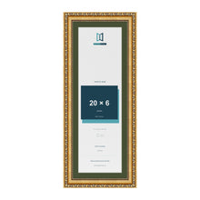 Louis Gold 22 x 8 inch picture frame with a green mount for a 20 x 6 inch photo