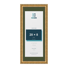 Louis Gold 24 x 10 inch picture frame with a green mount for a 20 x 8 inch photo