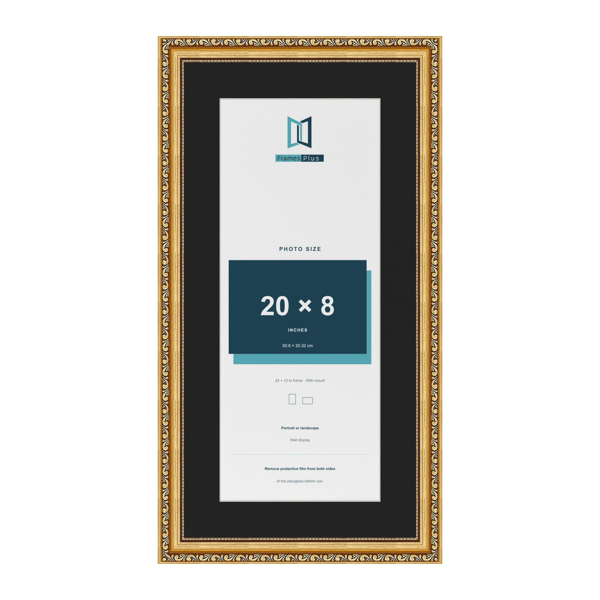 Louis Gold 24 x 12 inch picture frame with a black mount for a 20 x 8 inch photo