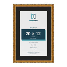 Louis Gold 24 x 16 inch picture frame with a black mount for a 20 x 12 inch photo