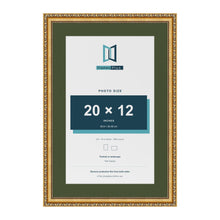Louis Gold 24 x 16 inch picture frame with a green mount for a 20 x 12 inch photo