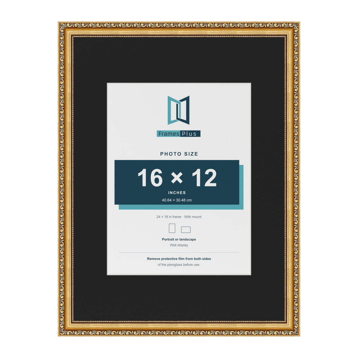 Louis Gold 24 x 18 inch picture frame with a black mount for a 16 x 12 inch photo