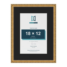 Louis Gold 24 x 18 inch picture frame with a black mount for an 18 x 12 inch photo