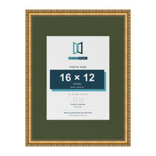 Louis Gold 24 x 18 inch picture frame with a green mount for a 16 x 12 inch photo