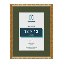 Louis Gold 24 x 18 inch picture frame with a green mount for an 18 x 12 inch photo