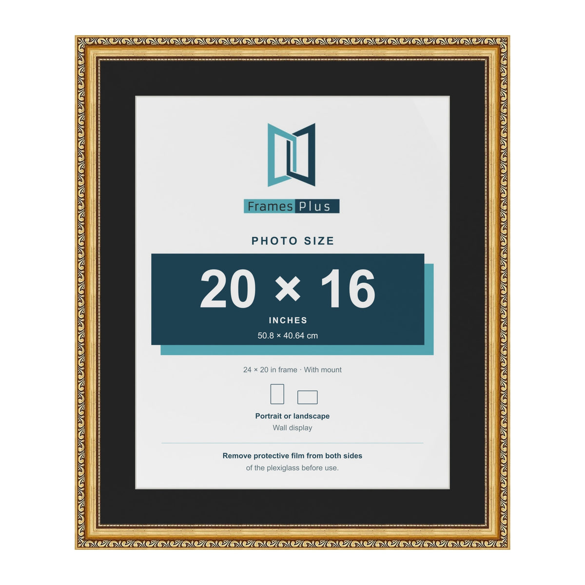 Louis Gold 24 x 20 inch picture frame with a black mount for a 20 x 16 inch photo