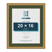 Louis Gold 24 x 20 inch picture frame with a green mount for a 20 x 16 inch photo