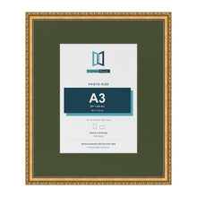 Louis Gold 24 x 20 inch picture frame with a green mount for an A3 photo