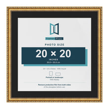 Louis Gold 24 x 24 inch picture frame with a black mount for a 20 x 20 inch photo
