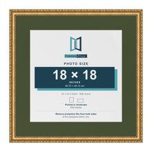 Louis Gold 24 x 24 inch picture frame with a green mount for an 18 x 18 inch photo