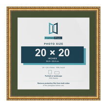 Louis Gold 24 x 24 inch picture frame with a green mount for a 20 x 20 inch photo