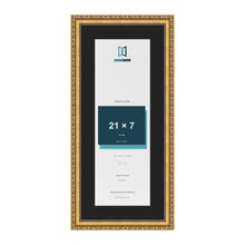 Louis Gold 25 x 11 inch picture frame with a black mount for a 21 x 7 inch photo
