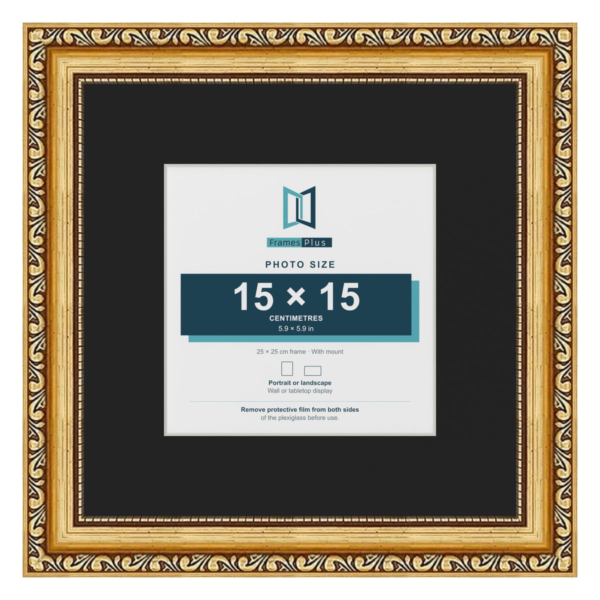 Louis Gold 25 x 25 cm picture frame with a black mount for a 15 x 15 cm photo