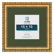 Louis Gold 25 x 25 cm picture frame with a green mount for a 15 x 15 cm photo